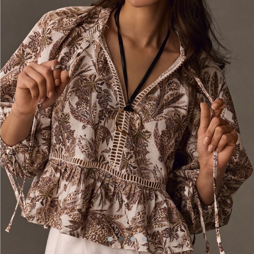 Anthropologie long sleeve linen blouse